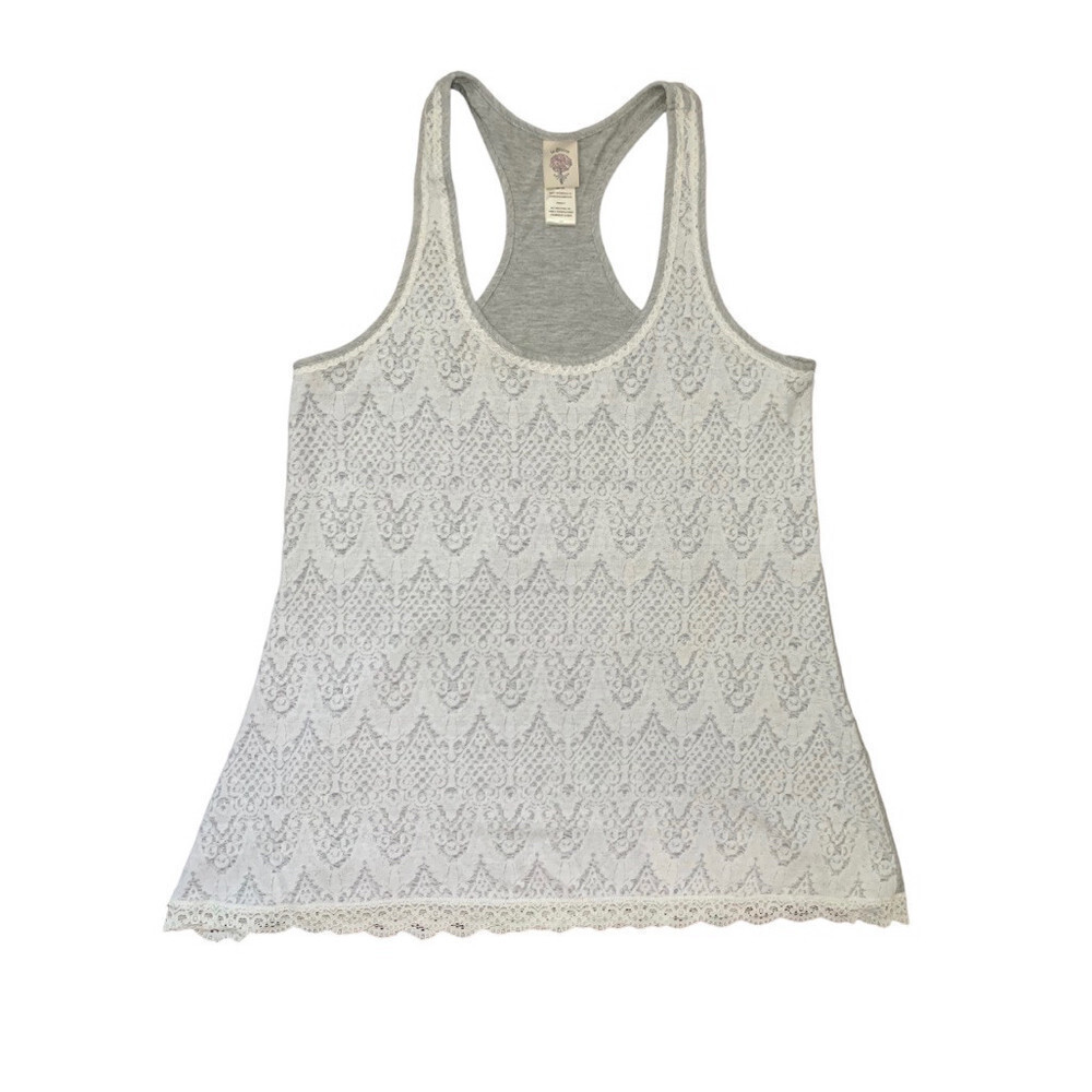 In Bloom White Lace Gray Racerback Tank Top Women‎ Medium